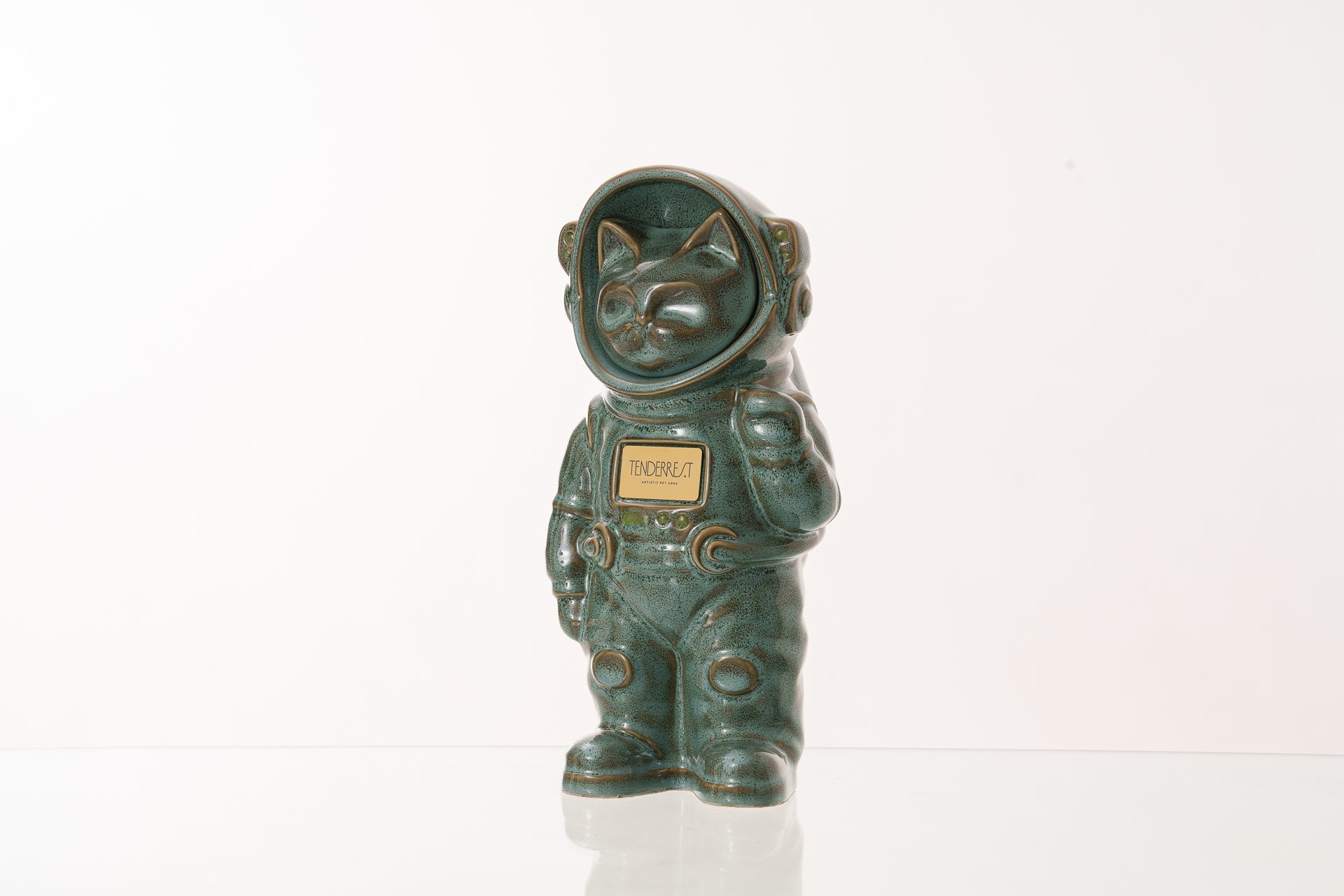 Urn for Ashes Astronaut Cat. Handmade Customisable Cat Cremation Urn. Handmade Astronaut Art Urn. Keepsake for Ashes by TenderRest. Oily Green Melange