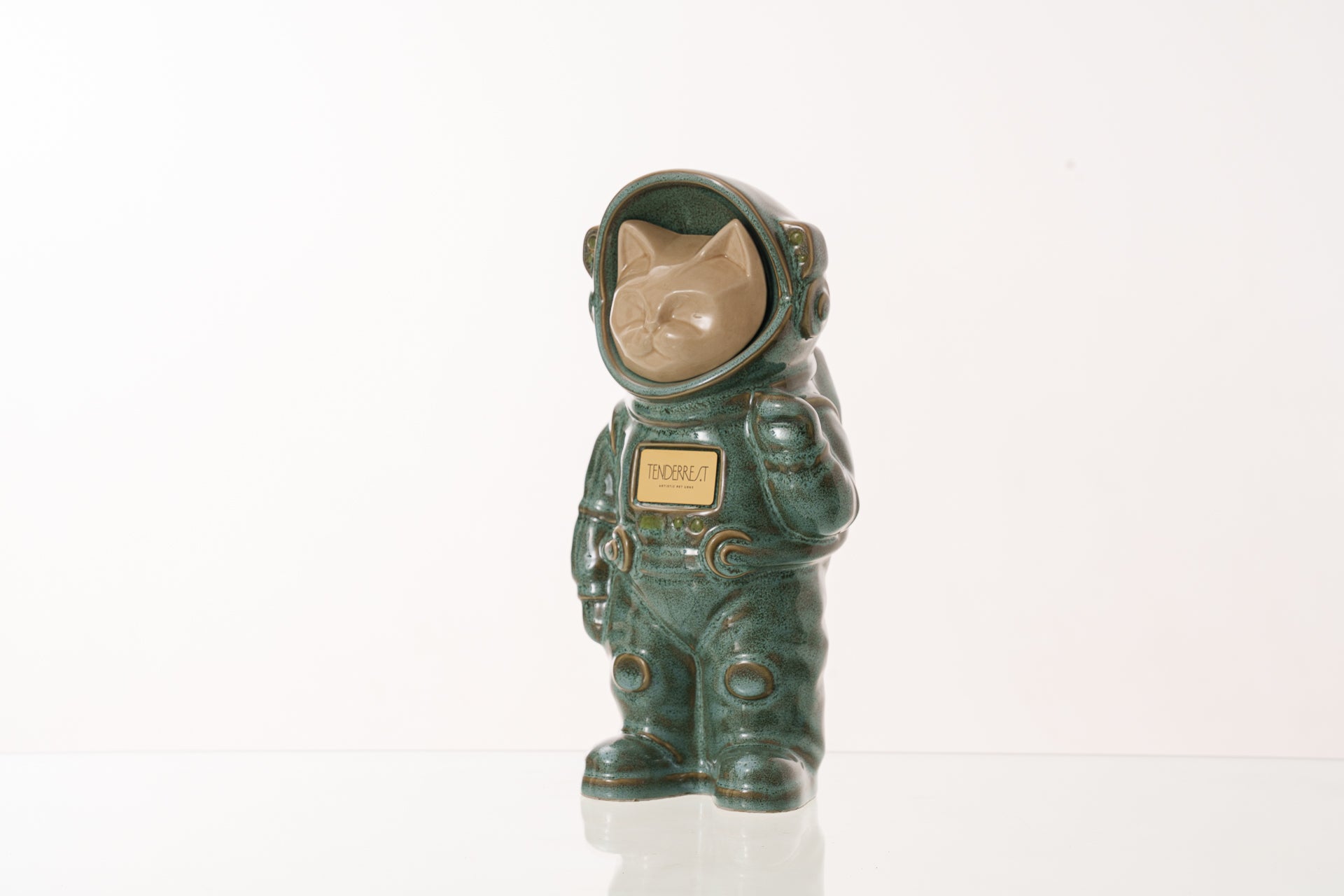 Urn for Ashes Astronaut Cat. Handmade Customisable Cat Cremation Urn. Handmade Astronaut Art Urn. Keepsake for Ashes by TenderRest. Oily Green Melange