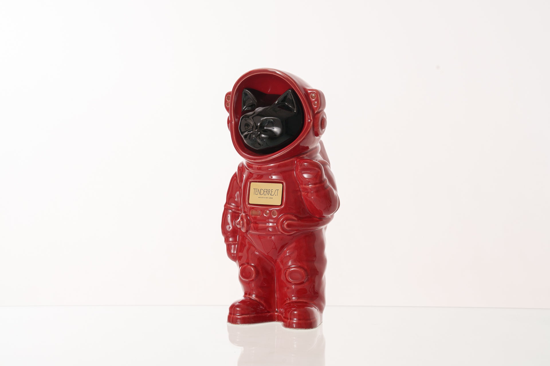 Urn for Ashes Astronaut Cat. Handmade Customisable Cat Cremation Urn. Handmade Astronaut Art Urn. Keepsake for Ashes by TenderRest. Black Lamp Head & Red Suit