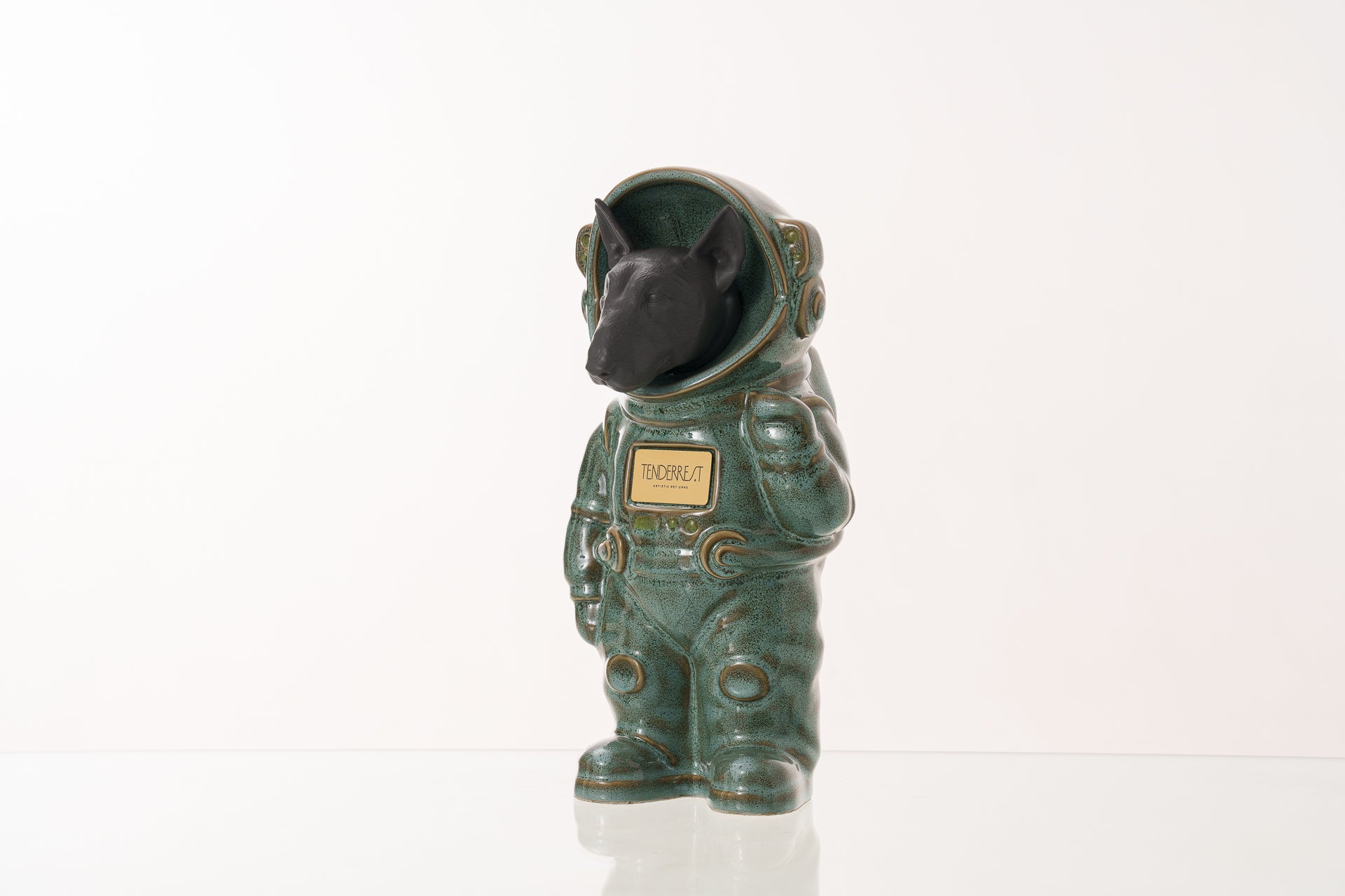 Urn for Ashes Astronaut Dog Bull Terrier. Handmade Customisable Dog Cremation Urn. Handmade Astronaut Art Urn. Keepsake for Ashes by TenderRest. Oily Green Melange