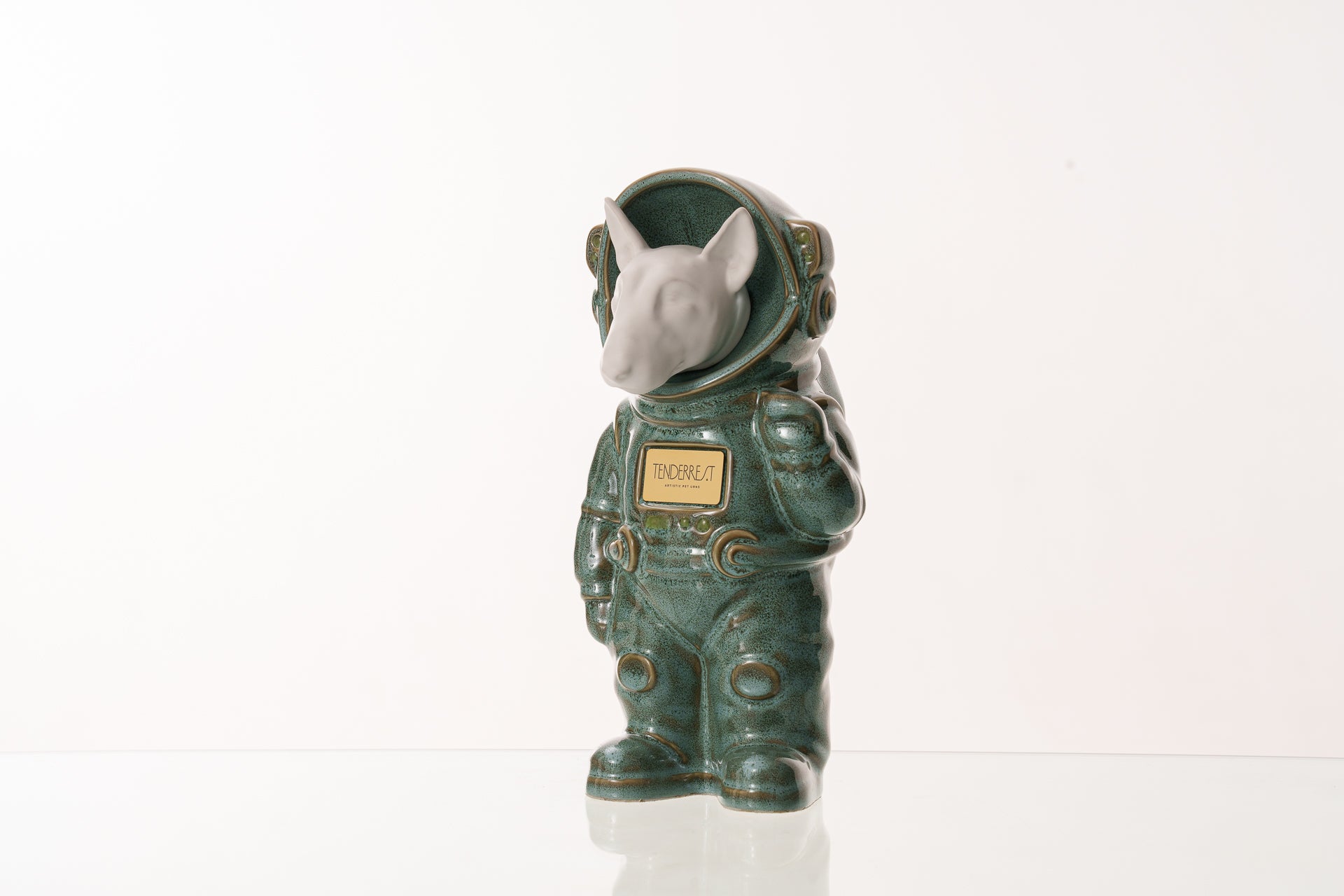 Urn for Ashes Astronaut Dog Bull Terrier. Handmade Customisable Dog Cremation Urn. Handmade Astronaut Art Urn. Keepsake for Ashes by TenderRest. Oily Green Melange