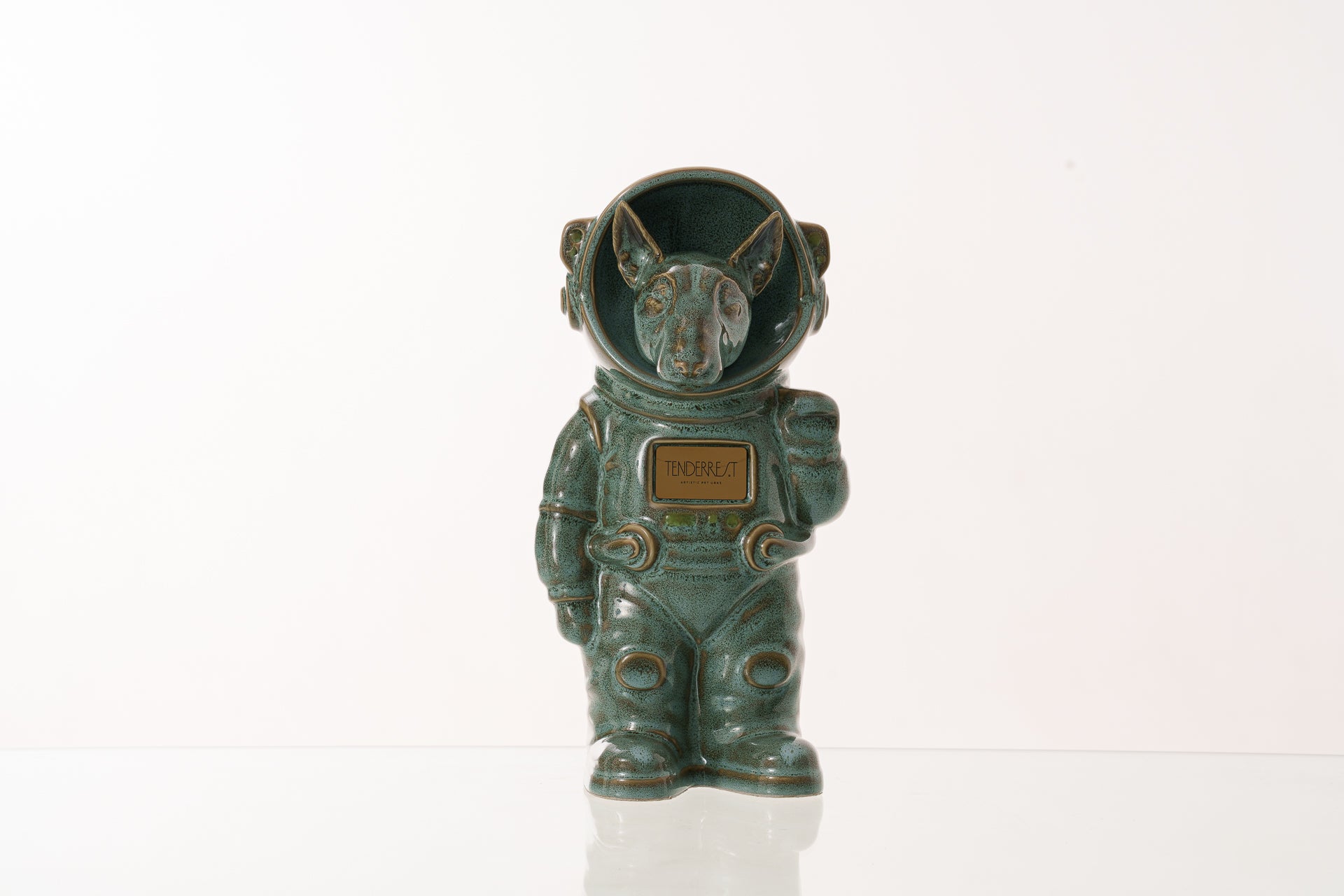 Urn for Ashes Astronaut Dog Bull Terrier. Handmade Customisable Dog Cremation Urn. Handmade Astronaut Art Urn. Keepsake for Ashes by TenderRest. Oily Green Melange