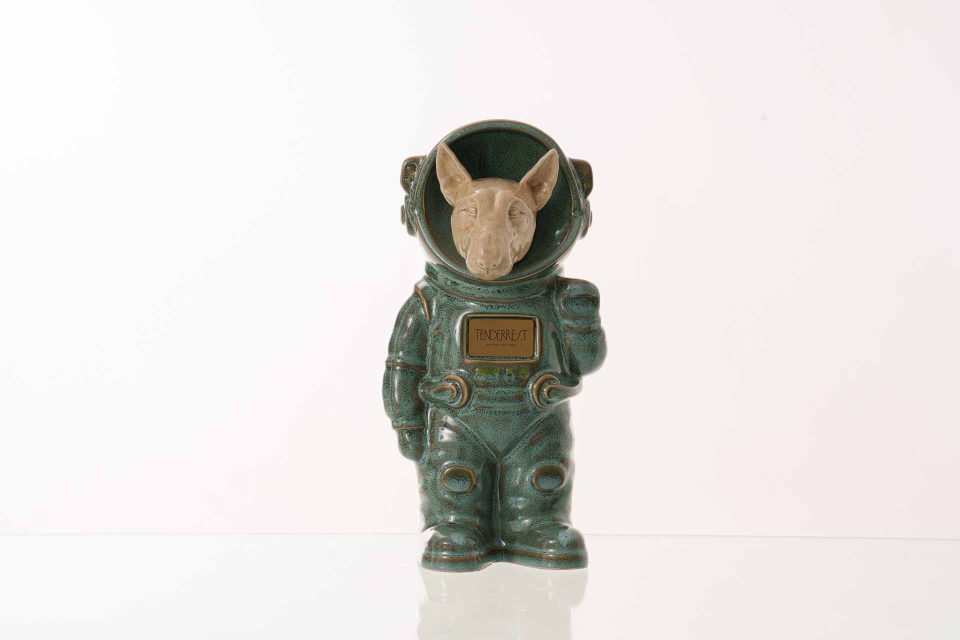 Urn for Ashes Astronaut Dog Bull Terrier. Handmade Customisable Dog Cremation Urn. Handmade Astronaut Art Urn. Keepsake for Ashes by TenderRest. Oily Green Melange