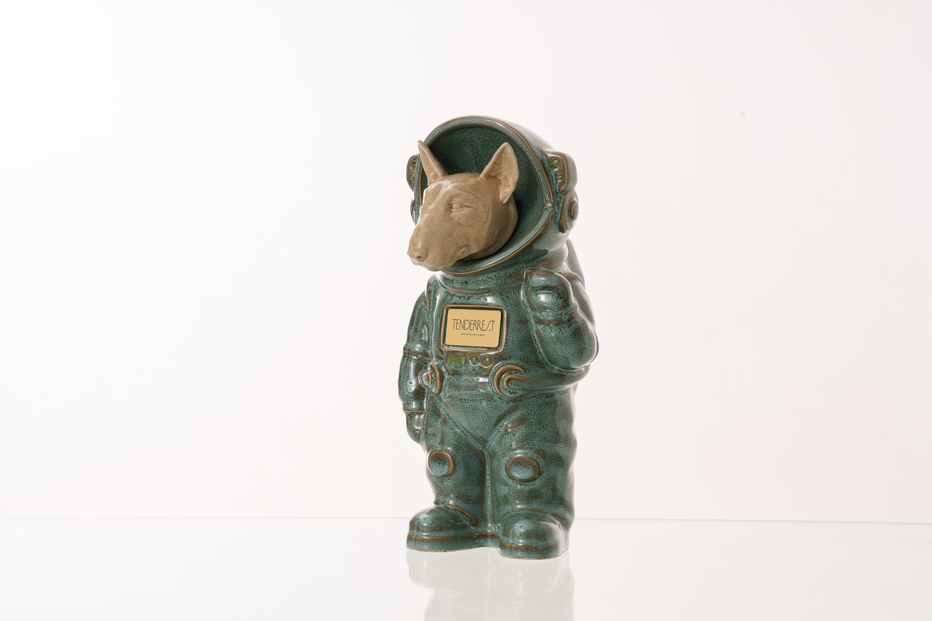 Urn for Ashes Astronaut Dog Bull Terrier. Handmade Customisable Dog Cremation Urn. Handmade Astronaut Art Urn. Keepsake for Ashes by TenderRest. Oily Green Melange