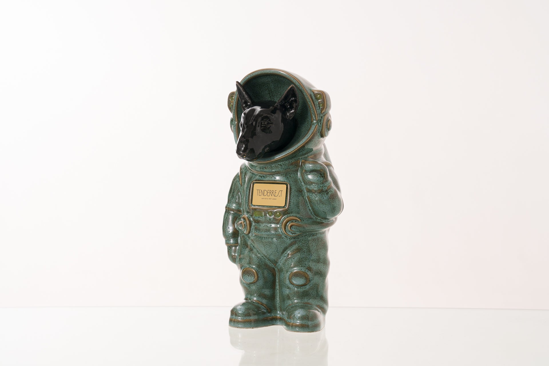 Urn for Ashes Astronaut Dog Bull Terrier. Handmade Customisable Dog Cremation Urn. Handmade Astronaut Art Urn. Keepsake for Ashes by TenderRest. Oily Green Melange