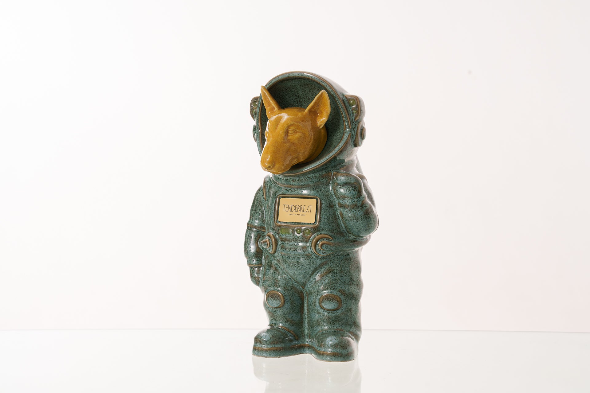 Urn for Ashes Astronaut Dog Bull Terrier. Handmade Customisable Dog Cremation Urn. Handmade Astronaut Art Urn. Keepsake for Ashes by TenderRest. Oily Green Melange