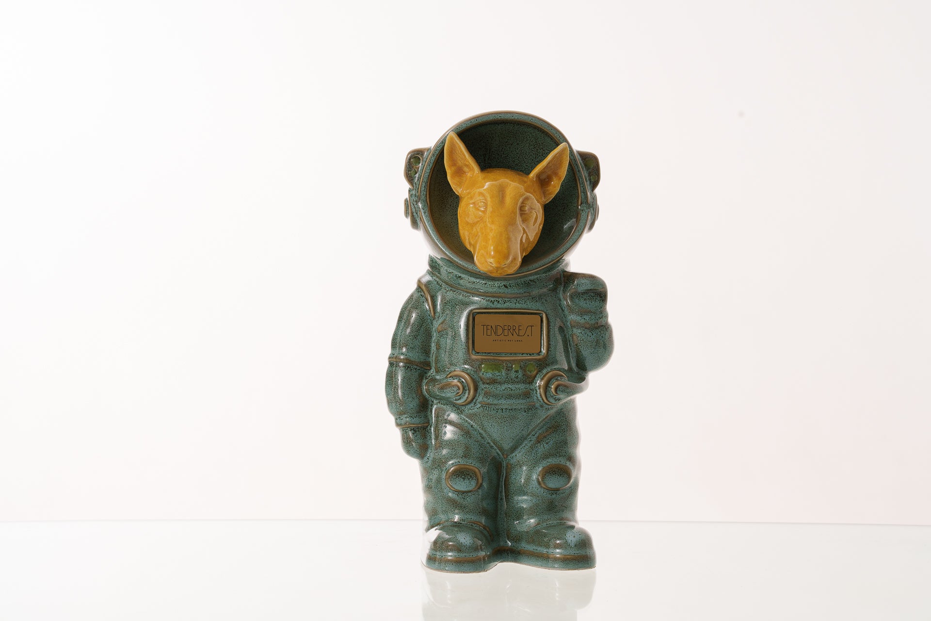 Urn for Ashes Astronaut Dog Bull Terrier. Handmade Customisable Dog Cremation Urn. Handmade Astronaut Art Urn. Keepsake for Ashes by TenderRest. Oily Green Melange