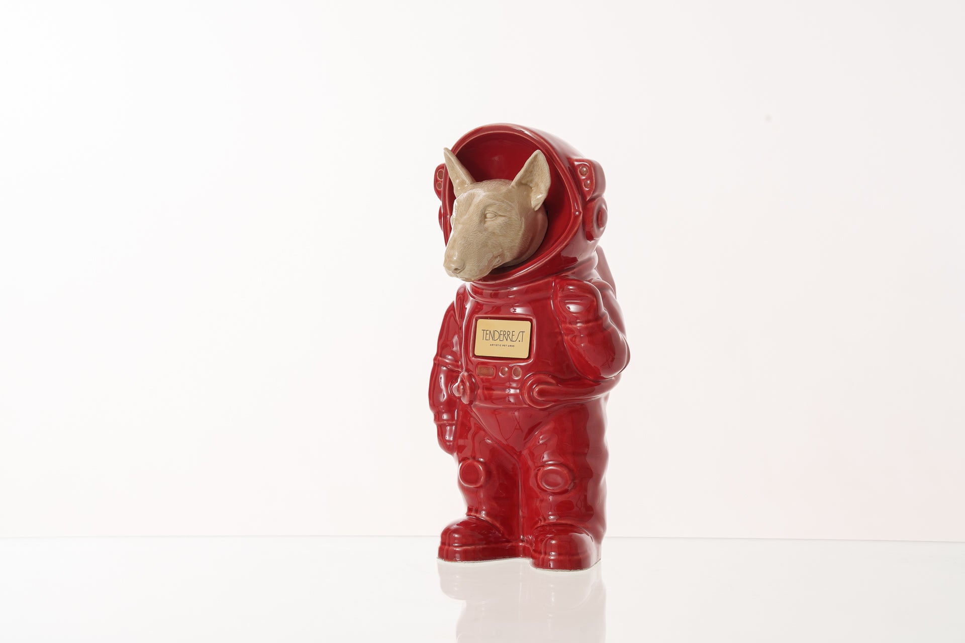 Urn for Ashes Astronaut Dog Bull Terrier. Handmade Customisable Dog Cremation Urn. Handmade Astronaut Art Urn. Keepsake for Ashes by TenderRest. Red
