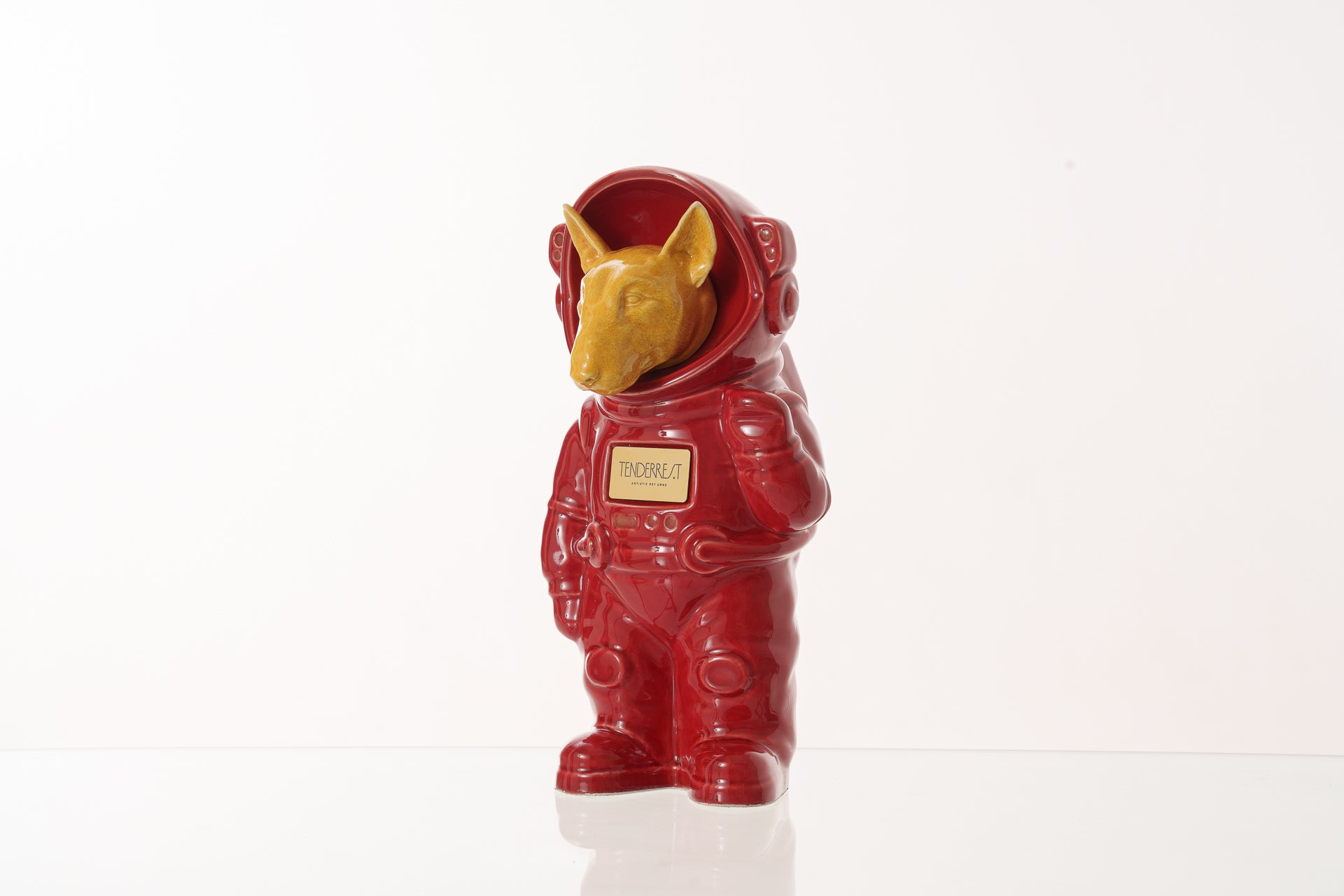Urn for Ashes Astronaut Dog Bull Terrier. Handmade Customisable Dog Cremation Urn. Handmade Astronaut Art Urn. Keepsake for Ashes by TenderRest. Red