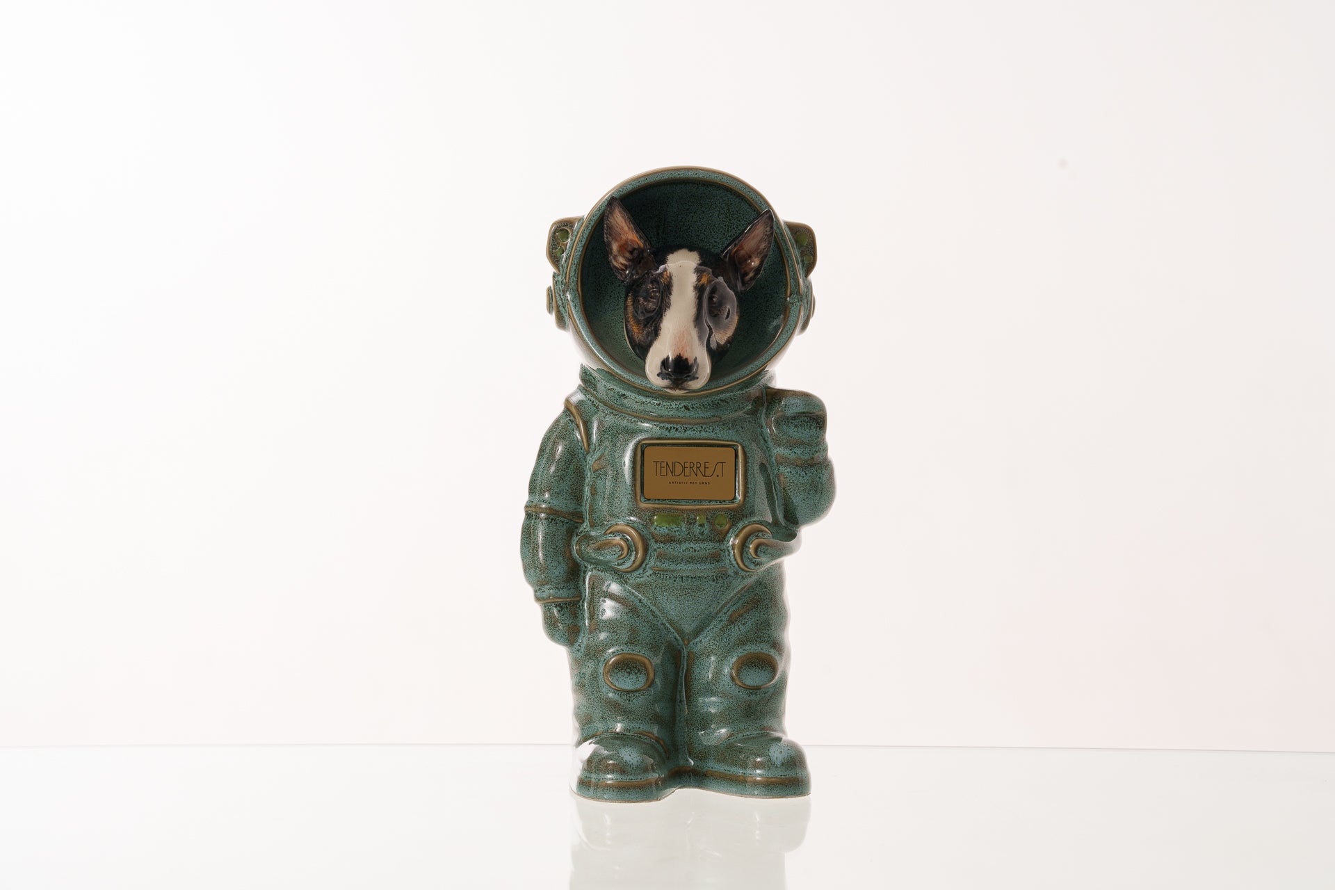 Urn for Ashes Astronaut Dog Bull Terrier. Handmade Customisable Dog Cremation Urn. Handmade Astronaut Art Urn. Keepsake for Ashes by TenderRest. Oily Green Melange
