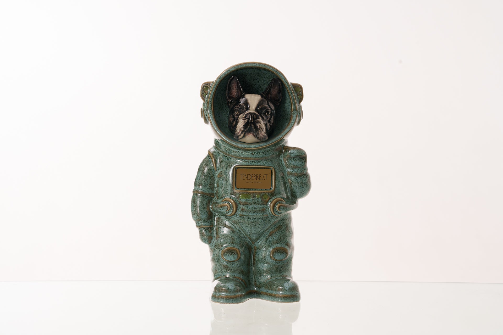 Urn for Ashes Astronaut Dog French Bulldog. Handmade Customisable Dog Cremation Urn. Handmade Astronaut Art Urn. Keepsake for Ashes by TenderRest. Oily Green Melange