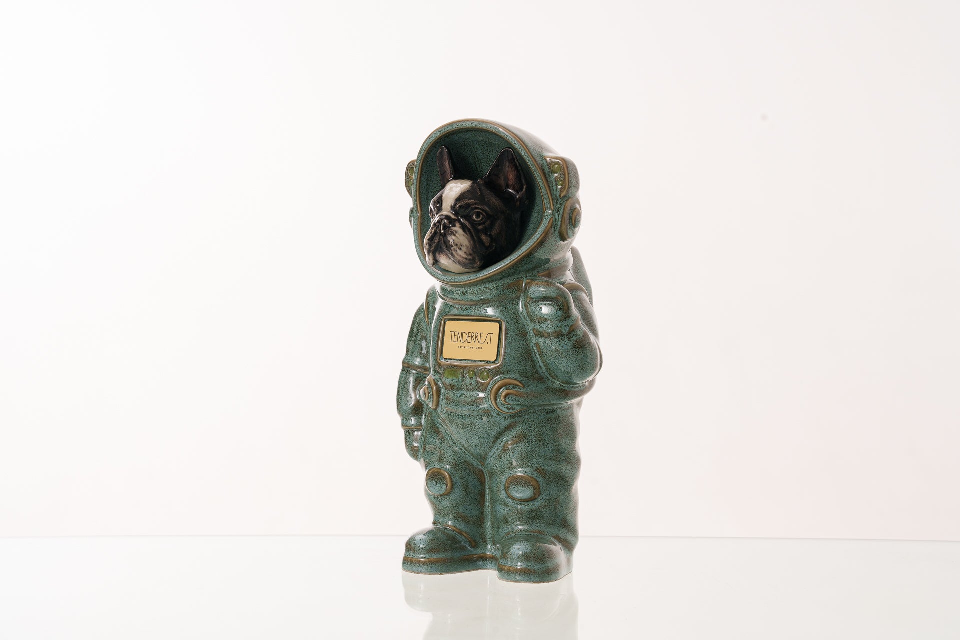 Urn for Ashes Astronaut Dog French Bulldog. Handmade Customisable Dog Cremation Urn. Handmade Astronaut Art Urn. Keepsake for Ashes by TenderRest. Oily Green Melange