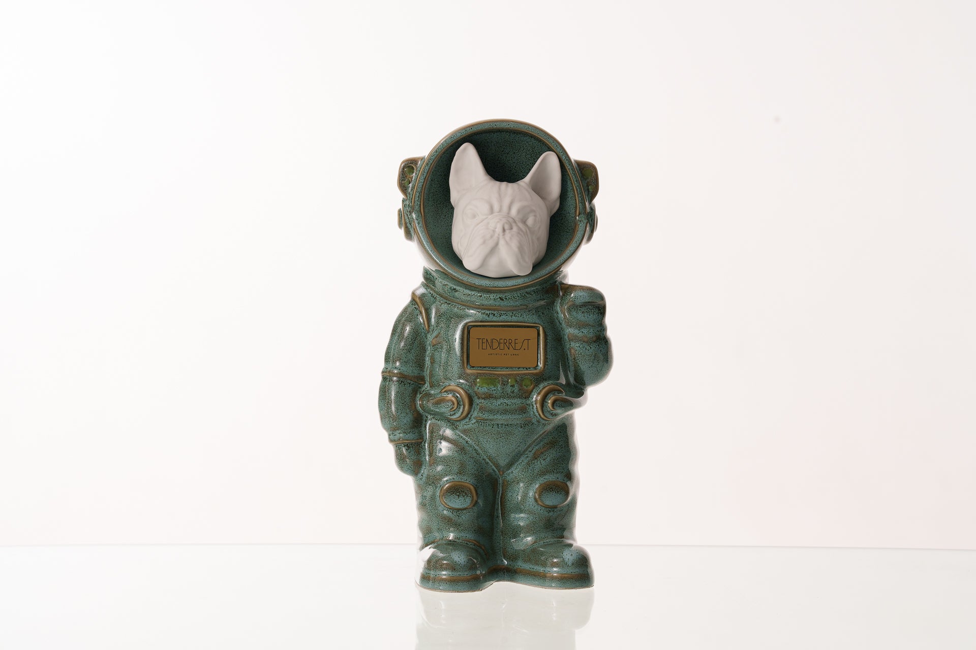 Urn for Ashes Astronaut Dog French Bulldog. Handmade Customisable Dog Cremation Urn. Handmade Astronaut Art Urn. Keepsake for Ashes by TenderRest. Oily Green Melange