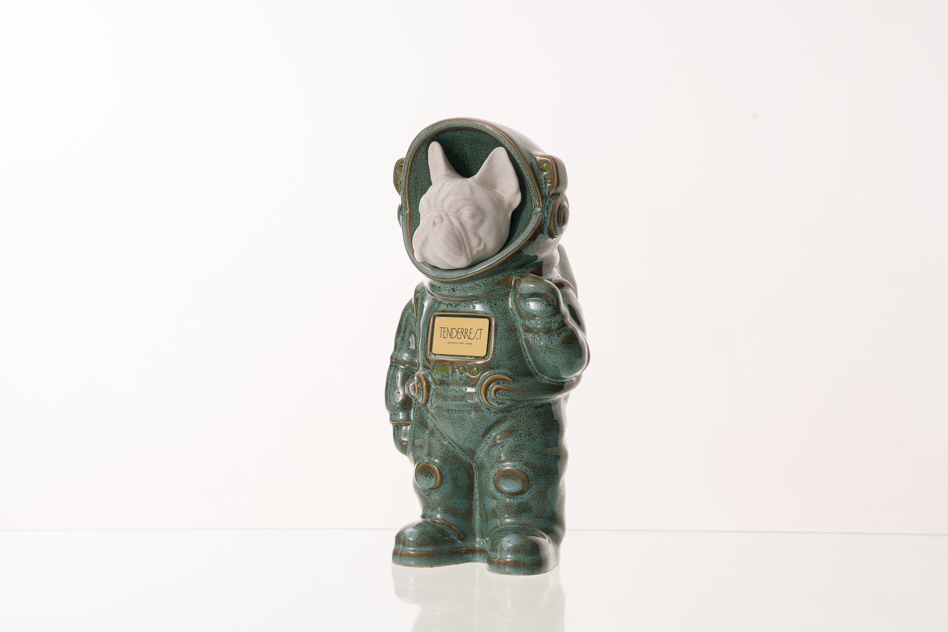 Urn for Ashes Astronaut Dog French Bulldog. Handmade Customisable Dog Cremation Urn. Handmade Astronaut Art Urn. Keepsake for Ashes by TenderRest. Oily Green Melange