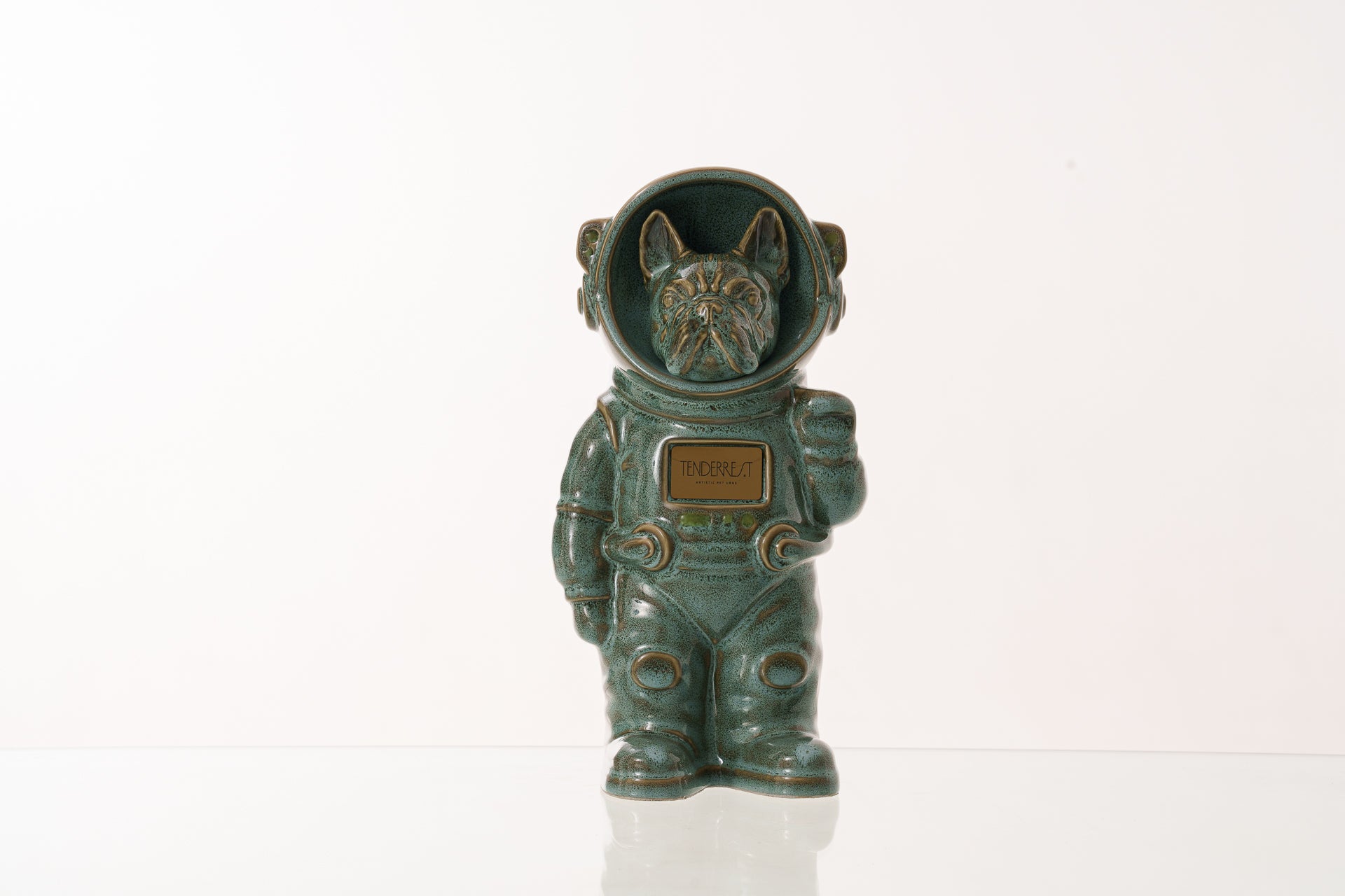 Urn for Ashes Astronaut Dog French Bulldog. Handmade Customisable Dog Cremation Urn. Handmade Astronaut Art Urn. Keepsake for Ashes by TenderRest. Oily Green Melange
