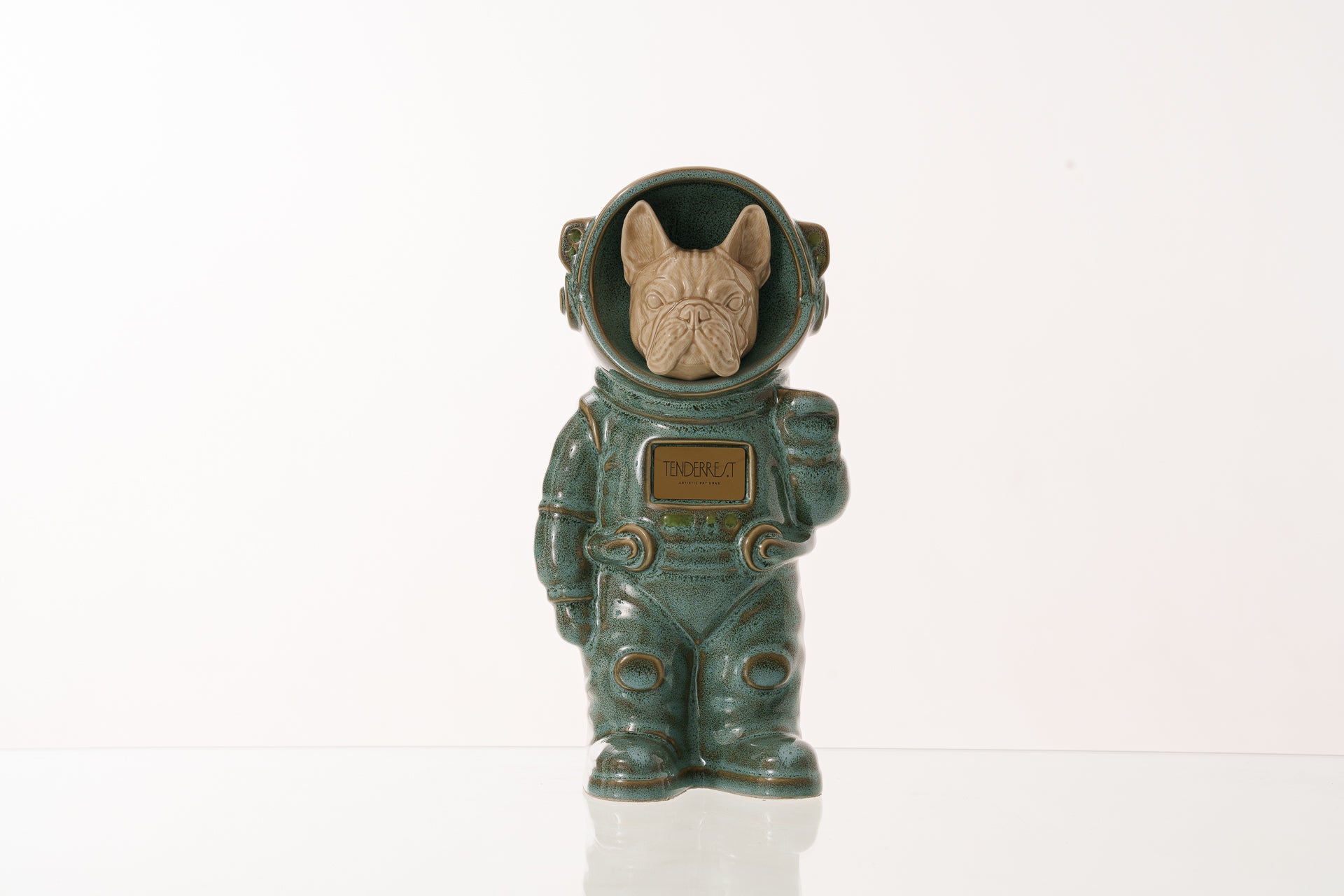 Urn for Ashes Astronaut Dog French Bulldog. Handmade Customisable Dog Cremation Urn. Handmade Astronaut Art Urn. Keepsake for Ashes by TenderRest. Oily Green Melange