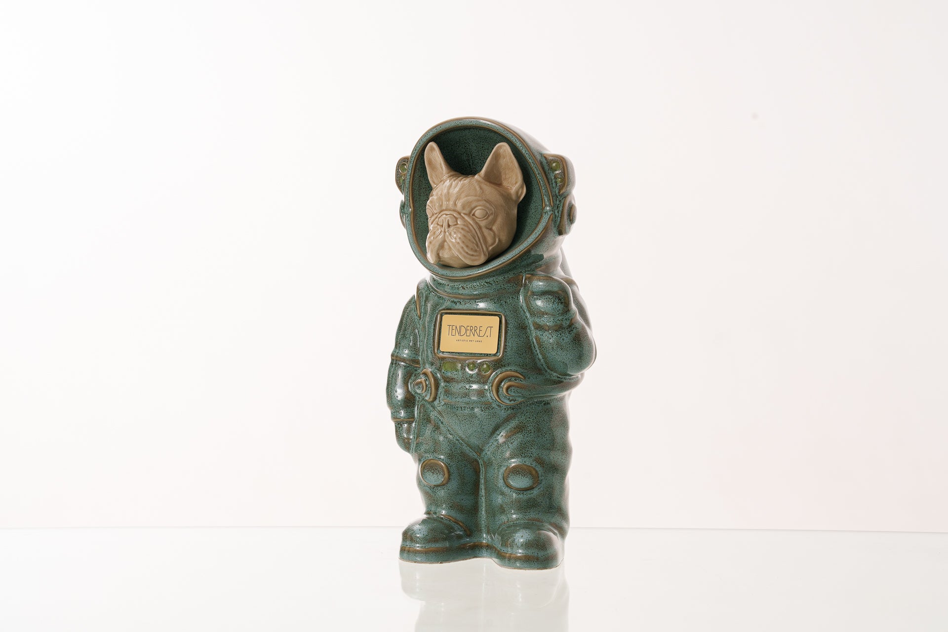 Urn for Ashes Astronaut Dog French Bulldog. Handmade Customisable Dog Cremation Urn. Handmade Astronaut Art Urn. Keepsake for Ashes by TenderRest. Oily Green Melange