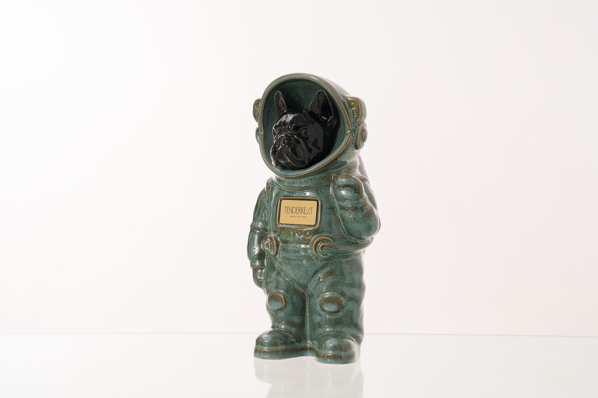 Urn for Ashes Astronaut Dog French Bulldog. Handmade Customisable Dog Cremation Urn. Handmade Astronaut Art Urn. Keepsake for Ashes by TenderRest. Oily Green Melange
