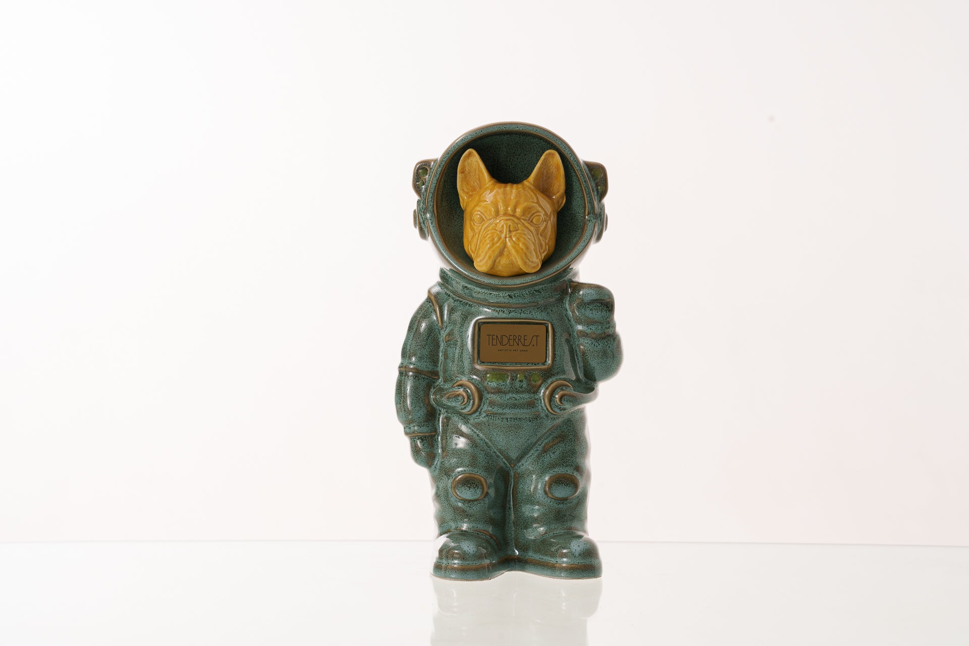 Urn for Ashes Astronaut Dog French Bulldog. Handmade Customisable Dog Cremation Urn. Handmade Astronaut Art Urn. Keepsake for Ashes by TenderRest. Oily Green Melange