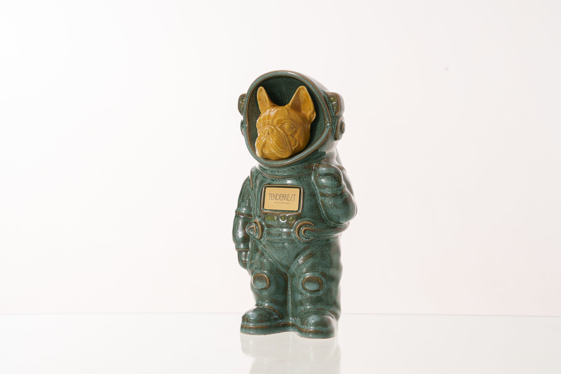 Urn for Ashes Astronaut Dog French Bulldog. Handmade Customisable Dog Cremation Urn. Handmade Astronaut Art Urn. Keepsake for Ashes by TenderRest. Oily Green Melange