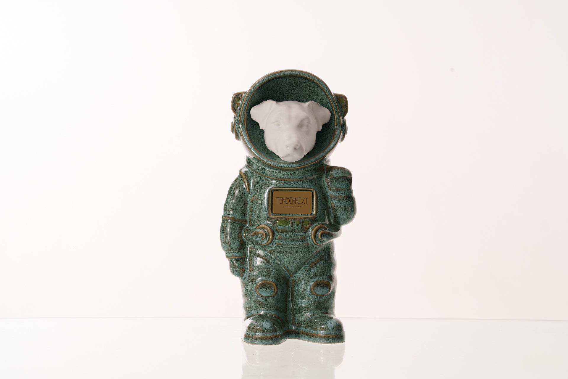 Urn for Ashes Astronaut Jack Russel . Handmade Customisable Dog Cremation Urn. Handmade Astronaut Art Urn. Keepsake for Ashes by TenderRest. Oily Green Melange