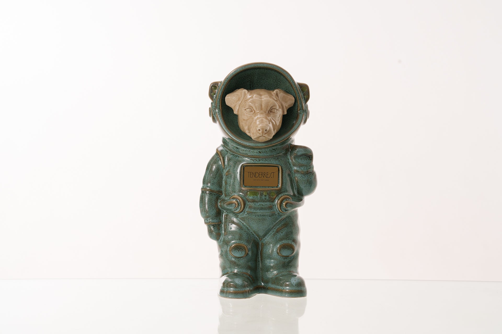 Urn for Ashes Astronaut Jack Russel . Handmade Customisable Dog Cremation Urn. Handmade Astronaut Art Urn. Keepsake for Ashes by TenderRest. Oily Green Melange