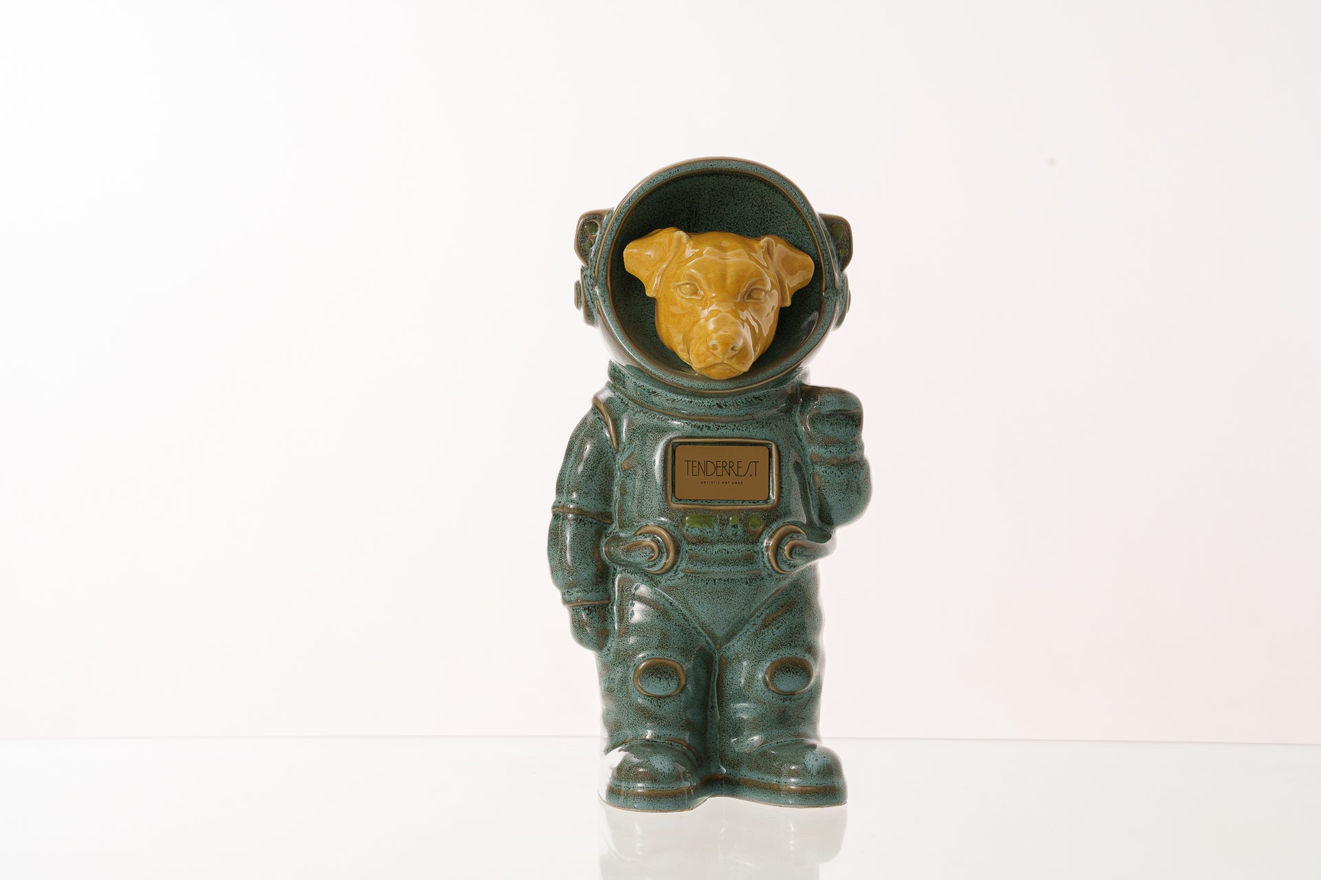 Urn for Ashes Astronaut Jack Russel . Handmade Customisable Dog Cremation Urn. Handmade Astronaut Art Urn. Keepsake for Ashes by TenderRest. Oily Green Melange