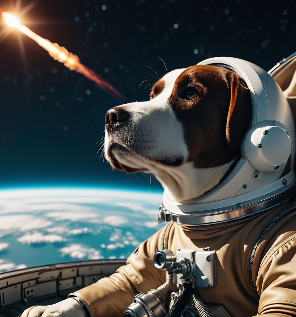 A dog staring in the night sky