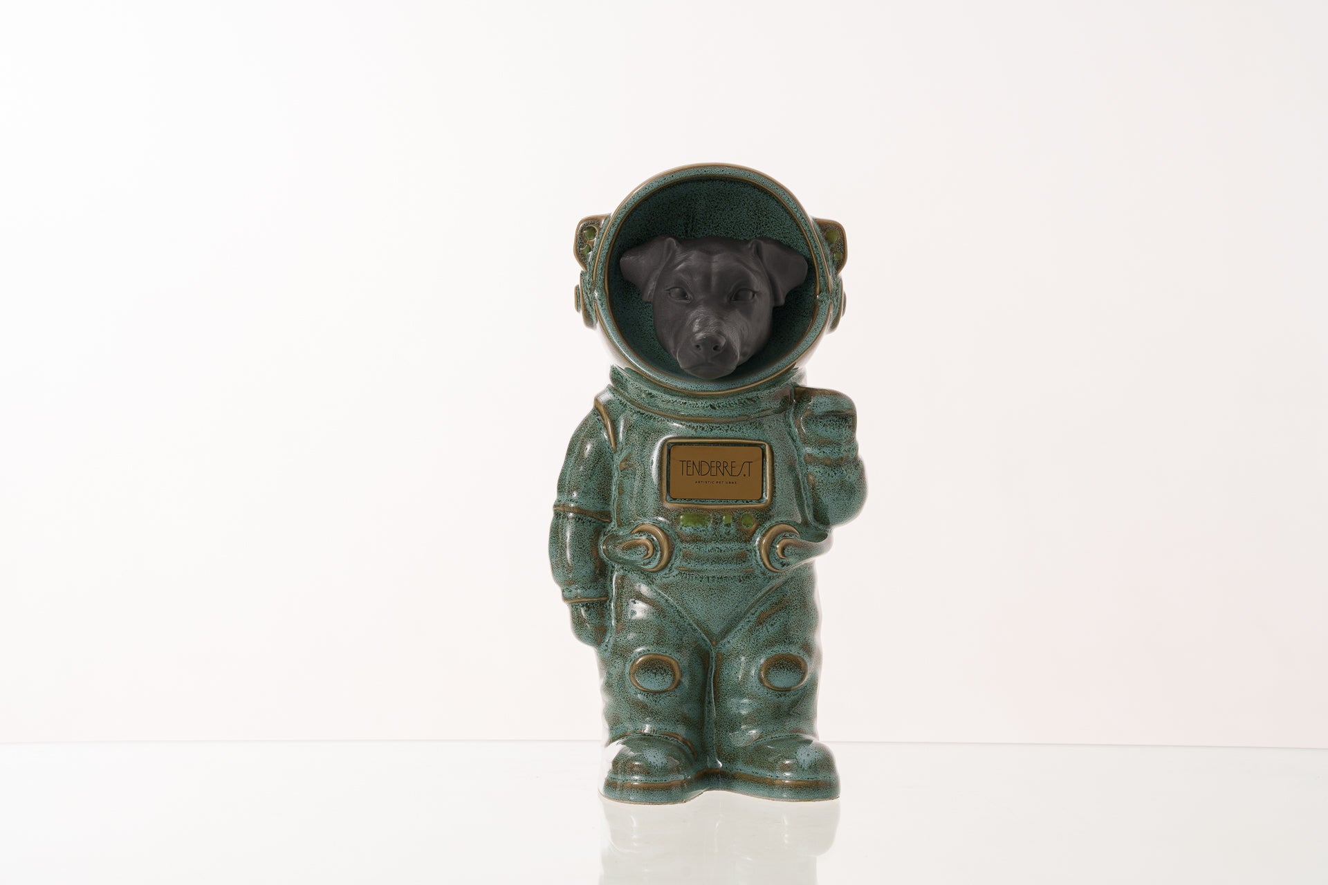 Urn for Ashes Astronaut Jack Russel . Handmade Customisable Dog Cremation Urn. Handmade Astronaut Art Urn. Keepsake for Ashes by TenderRest. Oily Green Melange