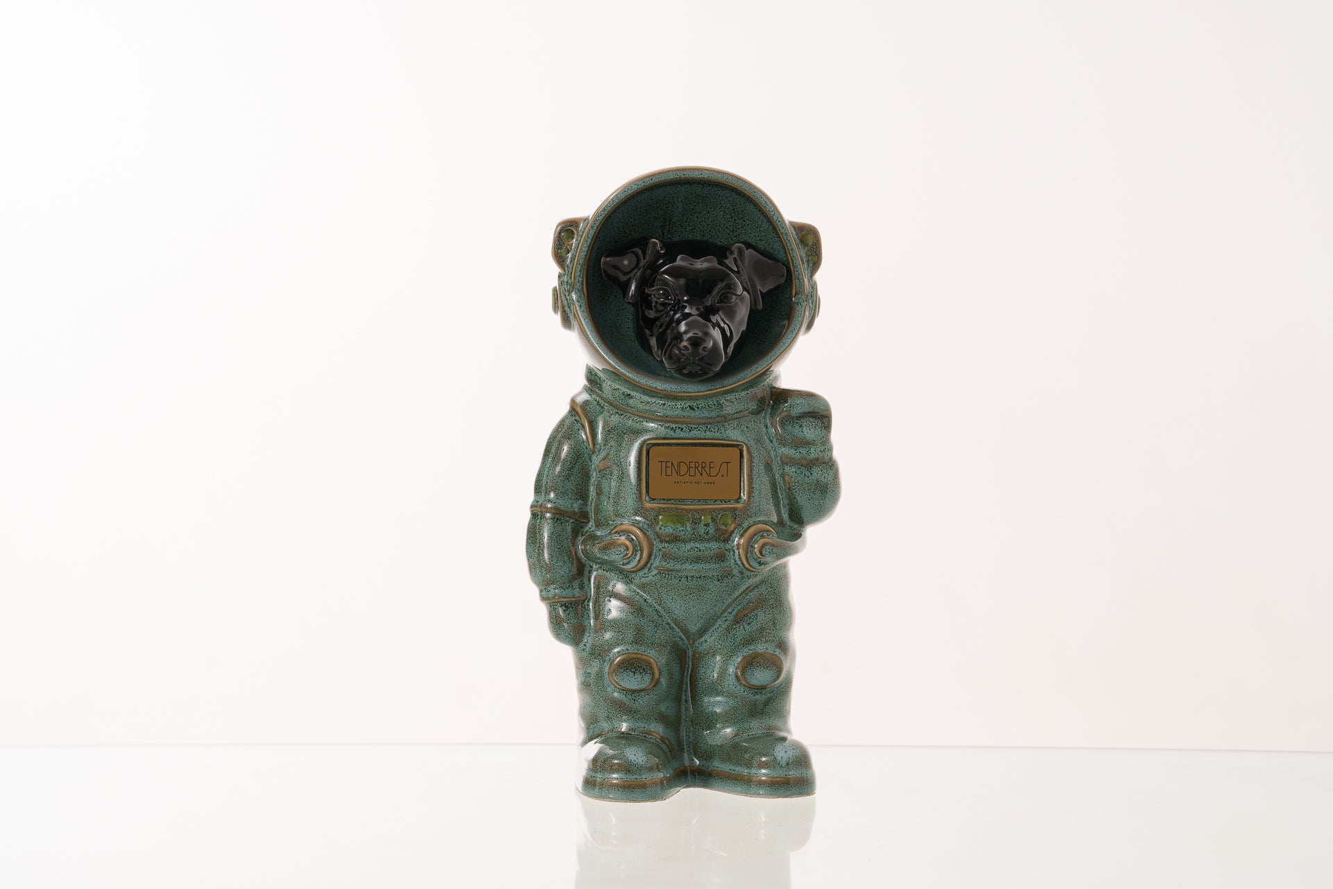 Urn for Ashes Astronaut Jack Russel . Handmade Customisable Dog Cremation Urn. Handmade Astronaut Art Urn. Keepsake for Ashes by TenderRest. Oily Green Melange